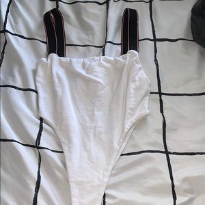 Bodysuit White High Leg High Waist Stretchy